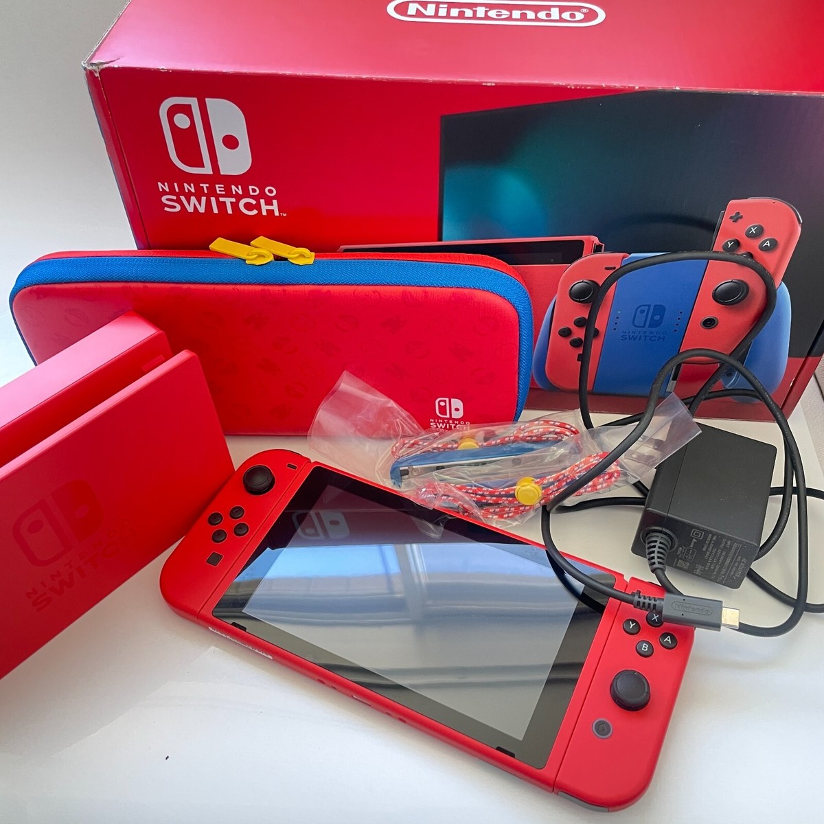 Nintendo Switch Console Mario Red JoyCon + Dock +Charger＋Case+BOX