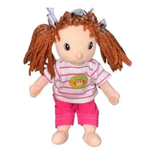 Plush Rag Doll with Pink Outfit and Brown Yarn Hair