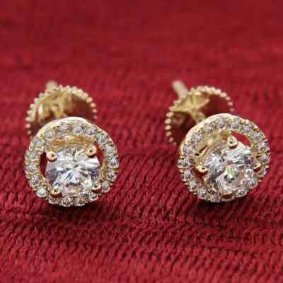 2Ct Lab Created Round Diamond Women's Halo Stud Earrings 14K Yellow Gold Finish