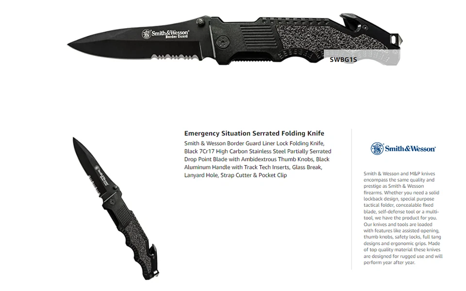 Smith & Wesson Border Guard 10" High Carbon S.S Folding Camping Knife SWBG1S NEW - Image 3 of 4