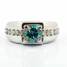 Gorgeous 2 Ct. Round Lab Created Blue Diamond Ring In 925 Sterling Silver