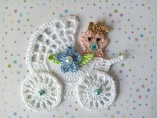 Kinderwagen Prinz gehäkelt weiß blau Applikation Neugeborene Geburtstag