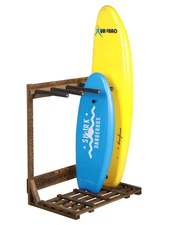 4-Ft Tall Burnt Wood Freestanding Vertical Surfboard Rack, Holds up to 4 Boards