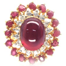 Heated Gemstone Red Ruby White Zircon Ring 925 Sterling Silver Size 6.75