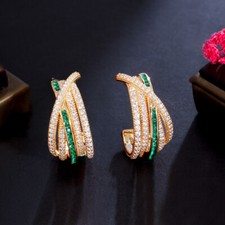 Multi-layer Cubic Zirconia Gold Plated Hoop Earrings Women Wedding Party Jewelry