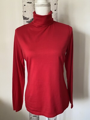 Lands End Womens Turtleneck Shirt Size S Red Long Sleeve