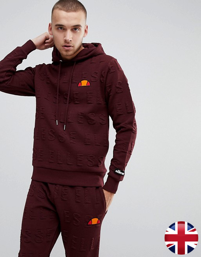 NUOVO Ellesse Felpa con cappuccio da uomo con logo in rilievo su tutti  Bordeaux XS | eBay