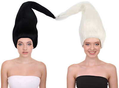 HPO Erwachsene Damen schwarz & weiß Twin Troll Stil Perücke, Kappe ohne Kappe