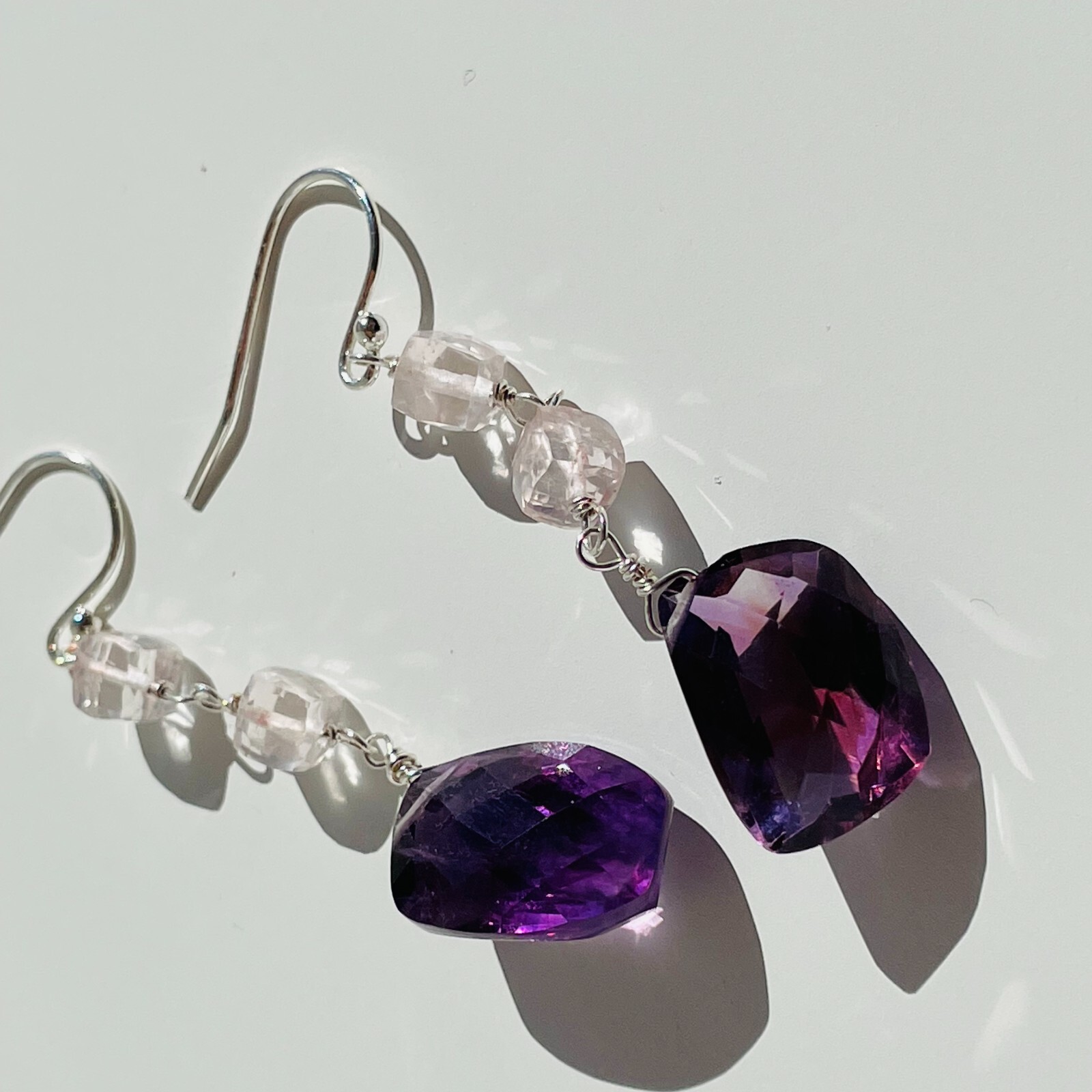 Boucles d'oreilles argent et améthyste faites main d'exception #1489 - 4