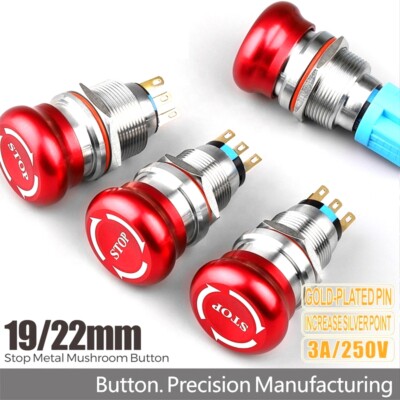 22mm Metal Push Button Switch Waterproof Selflocking Mushroom Head Knob Switchs