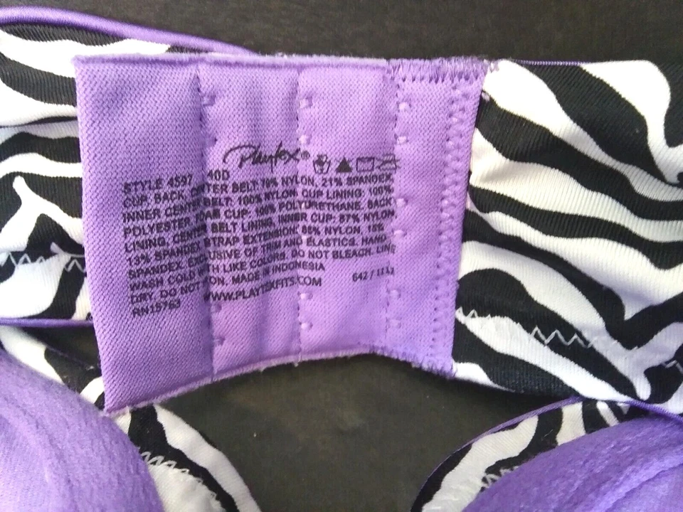 Sujetador Playtex para mujer 40D púrpura con aros correas ajustables cierre de gancho y ojo Foto 2 de 4