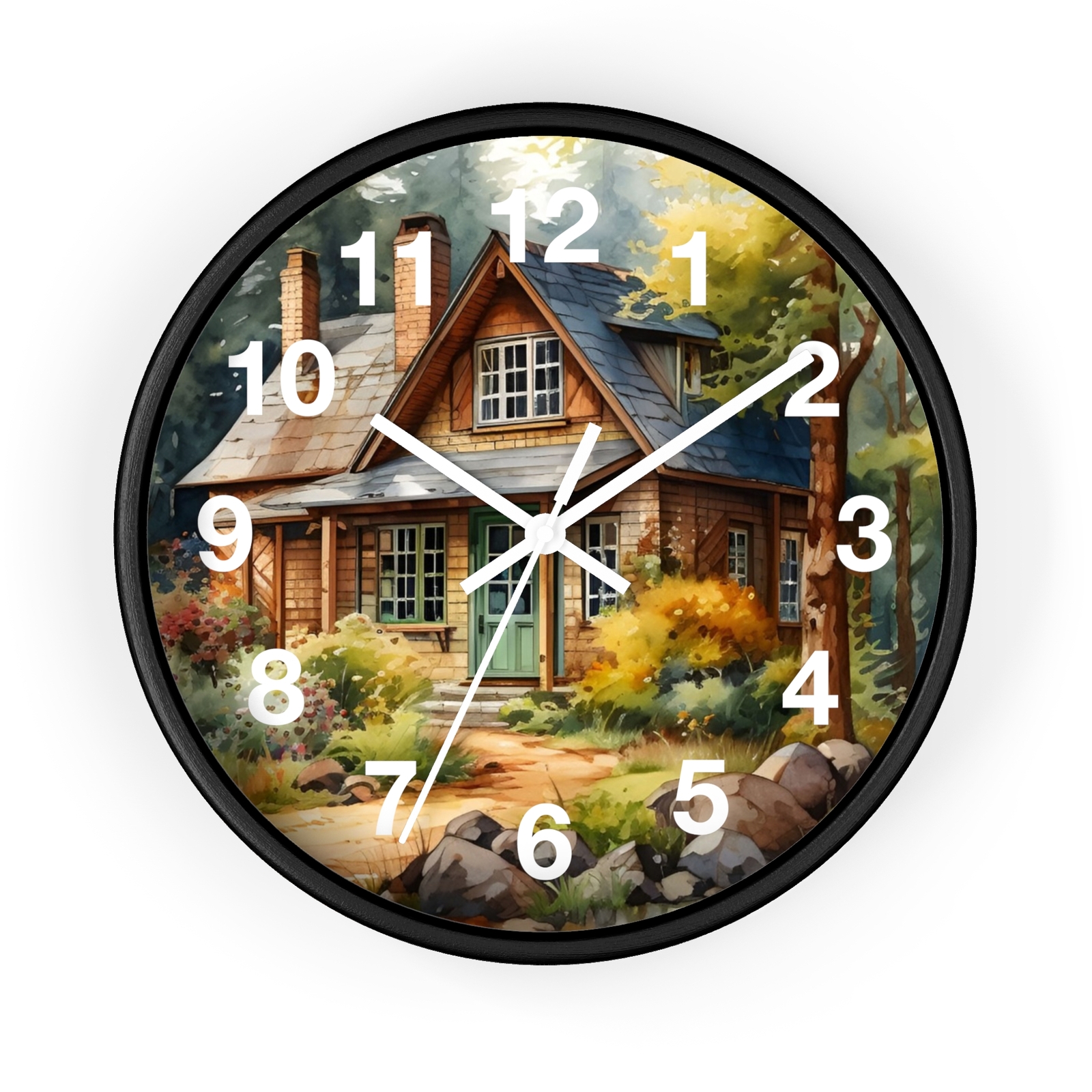 Conneticut Log Cabin Summer Art Wall Clock 3D Wood Frame Art Painting