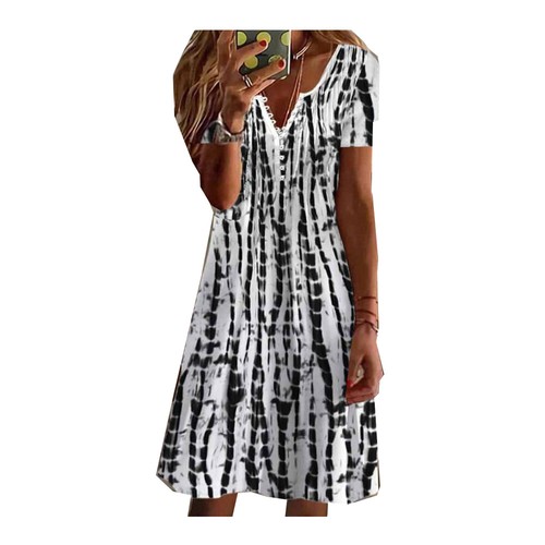 Damen V-Ausschnitt Sommerkleid Festtagskleid A-Linie Midikleid Strandkleid Freizeit - Bild 6 von 19