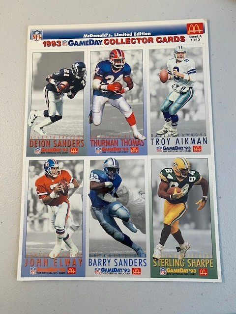 MCDONALDS GAMEDAY COLLECTOR CARDS SHEET SET 6 ( 1993) - Rice