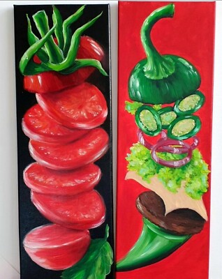 ölgemälde auf leinwand handgemalt Paprika und Tomaten