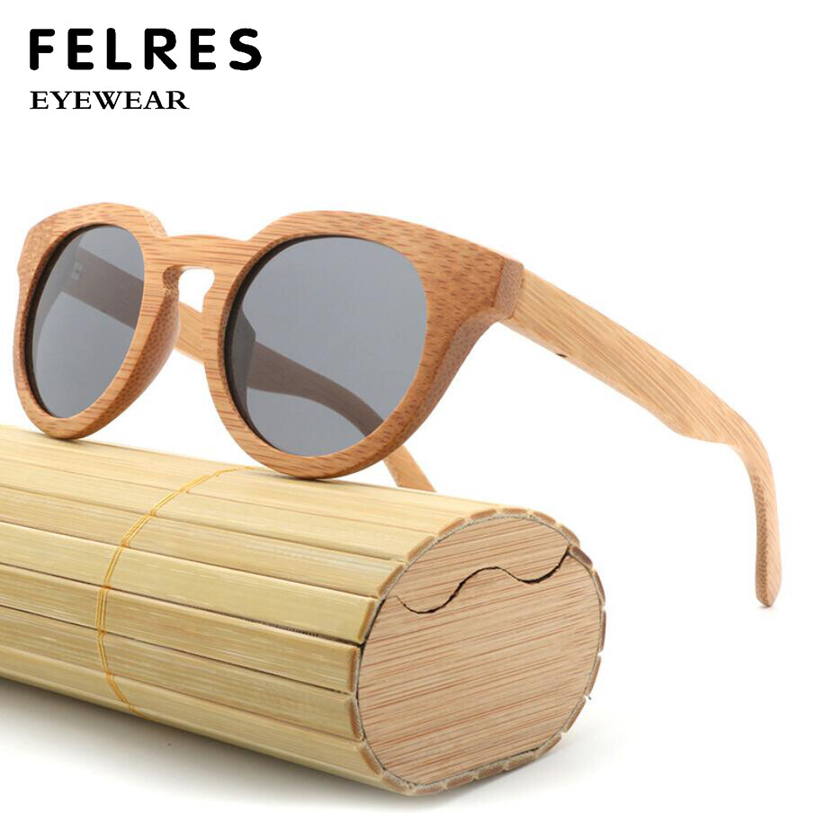 Round Bamboo Wood Polarized Sunglasses Men Women Wooden Frame Classic  Glasses