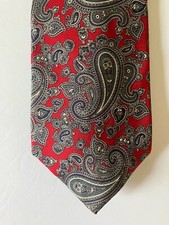 Bert Pulitzer Men's Necktie Tie Silk Satin Red Large Paisley Made in USA 58"