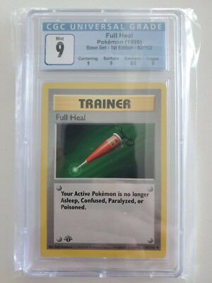 1st Edition Shadowless Full Heal 82/102 Base Set Pokemon Card CGC 9 1999