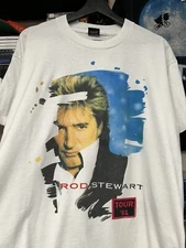 Vintage Rod Stewart 1991 Tour Tee Music Shirt XL 23x28 Inches White