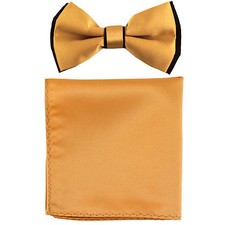 New Men's dual color Pre-tied Bow Tie  Hankie GOLD BROWN wedding formal party