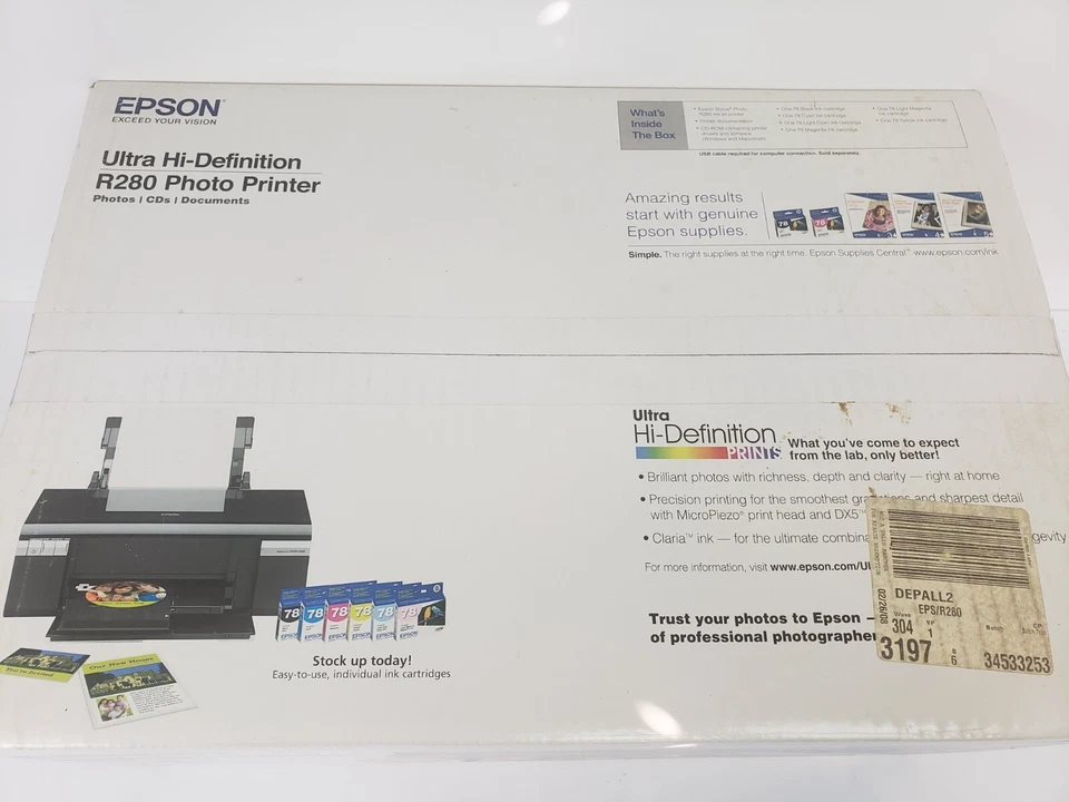Epson Stylus R280 Ultra Hi-Definition HD Color Inkjet Photo Printer New Unopened - Image 2 of 4