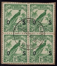 New Guinea 1932-34 1d Green Bird Of Paradise Block Of Four With OS Ovpts - Used