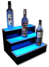 18" 3 Step Tier LED Lighted Shelves Illuminated Liquor Bottle Bar Display Stand