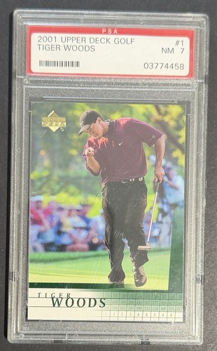 2001 Upper Deck Golf #1 Tiger Woods (RC) – PSA 7 NM