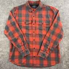 REI Co-op Flannel Shirt Mens Large Orange Plaid Long Sleeve Button Up Outdoors