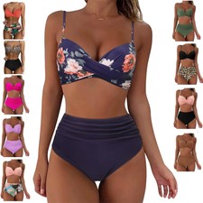 Bikini Set Swimsuit Swimming Costume Bnwt Doulafass Women's High Waist Ruched