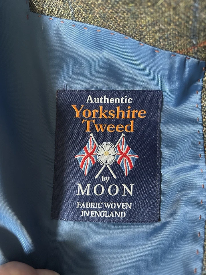 M&S Moon Tweed Jacket Mens 46L Green Mix Check Wool Blazer Worn Once Lined - Image 2 of 4