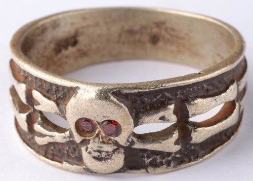 Ring Engraving I.H.S Silver 835 Skull bones Antique amulet protecting against