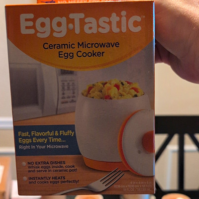 Egg-Tastic Egg-Tastic Ceramic Microwave Egg Cooker, White/Orange