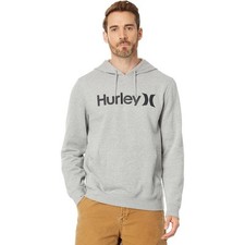 HURLEY Men's One And Only Fleece Pullover Hoodie L Grey Kangaroo Drawstring Logo
