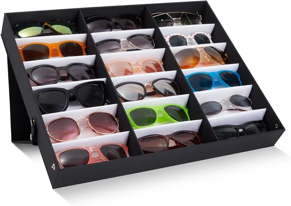 Organizador de gafas de sol y estuche para gafas de sol de 18 ranuras - negro 18,7 x 14,9 x 2,4 pulgadas - E... Foto 2 de 4