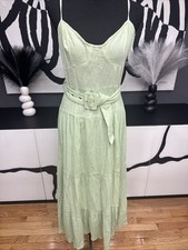 ASOS DESIGN Green Linen Blend Midi Dress Women's US 6 Belted Sundress Boho