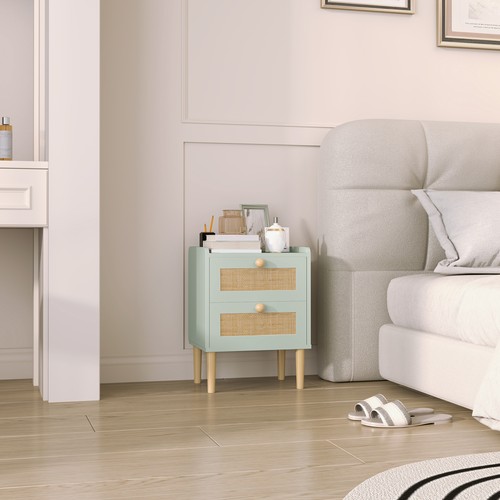 HOMCOM Cassettiera per Camera da Letto in Rattan Boho, Cassettiera a 2 Cassetti, Verde Oliva - Foto 8 di 11