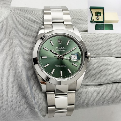 Mint 2025 Rolex Datejust 126300 41MM Mint Green Dial Smooth Oyster Steel B/p