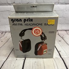 Vtg Gran Prix HP9000 AM/FM Headphone Radio w/Box Working Condition Red