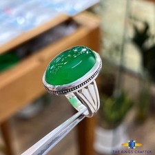 Vintage Yemeni Agate Sabz Aqeeq Handmade 925 Sterling Silver Men Akik Ring Gift