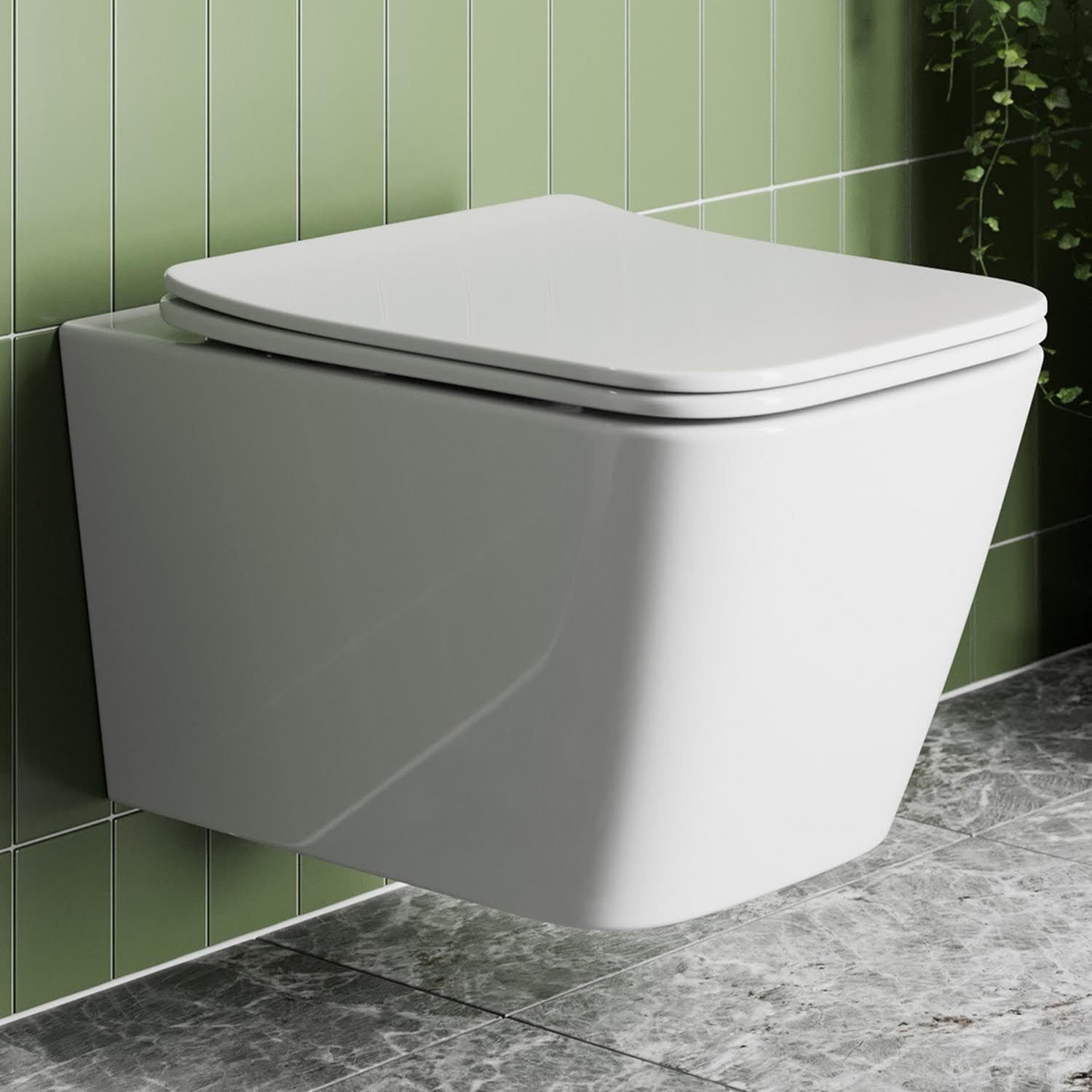 Soft Close Toilet Seat Square White Bathroom Slim Top Fix Hinges Modern