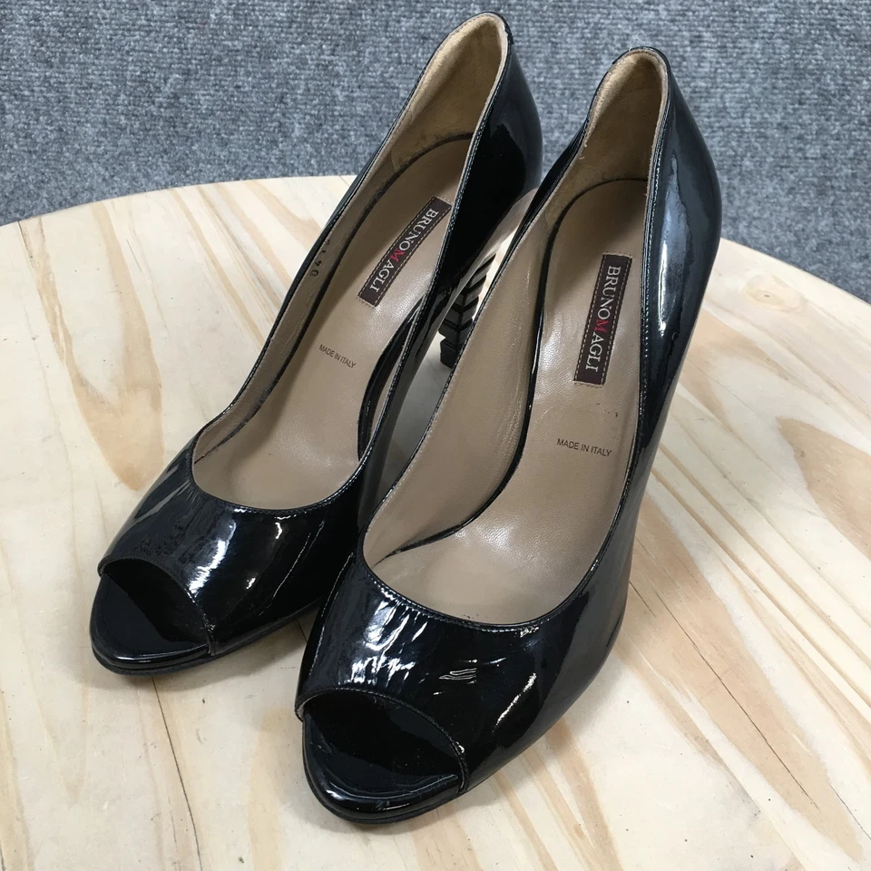 Zapatos de tacón Bruno Magli para mujer 38,5 Alexie vestido sin cordones punta abierta cuero negro Foto 3 de 4