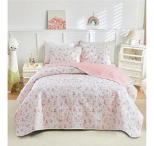 Joyreap 3 Piece Cotton Quilt Set, Full/Queen Size -90"x90" Floral Pink Bedspread
