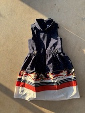 Janie and Jack Girls Equestrian Horse Print Dress  Navy, Red , White  Size 5