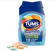 TUMS Smoothies Extra Strength Antacid Chewable Tablets for Heartburn Relief, 12