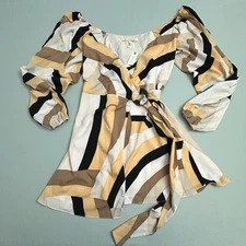 Anthropologie Hutch Geo Wrap Mini Dress Womens Large L IPink Combo Disco New