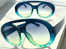 Oversized Exaggerated Vintage Retro SUNGLASSES Large Teal Frame Light Tint Lens