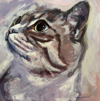 Original Acrylic Painting Tabby Cat on Gallery Wrap Canvas Ready To Hang 18 x18 