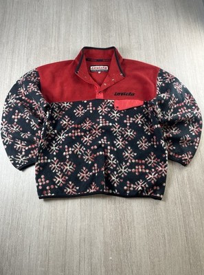 Invicta Fleece Pullover Schneeflocke Azteken Muster Rot Schwarz M Vintage 90er Retro