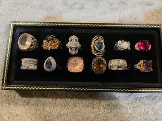 ESTATE STERLING SILVER & CUBIC ZIRCONIA GEMSTONE RING LOT 12PCS LARGE RINGS LOT8